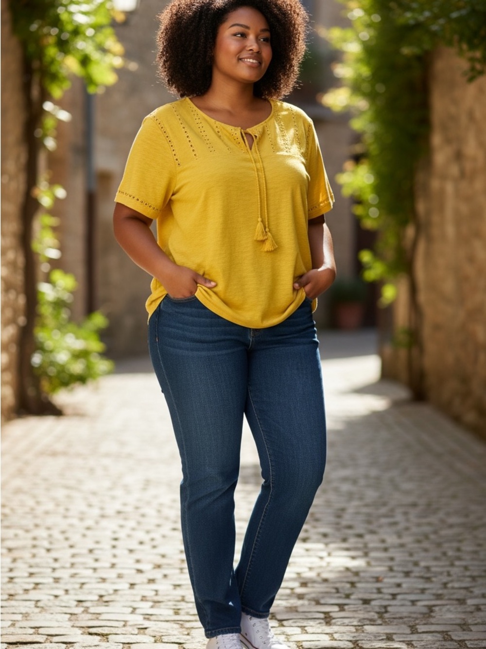 Hilary Radley Yellow Eyelet Peasant Top size xlarge